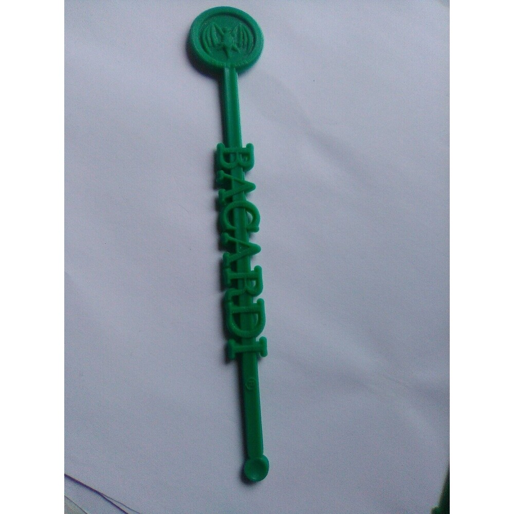 Bacardi Swizzle Stick Drink Stirrer Bat Logo Green San Juan Puerto Rico